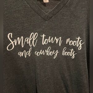 Women’s V-Neck T-Shirt “Small town roots…”